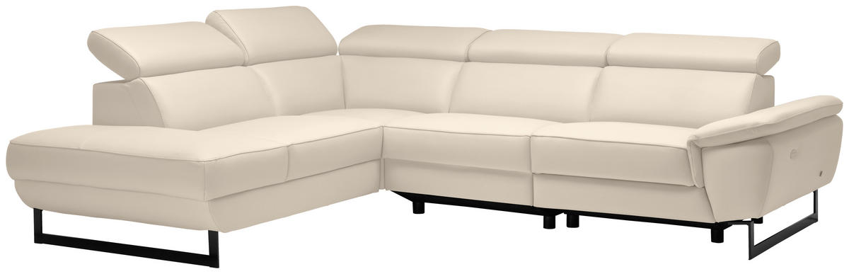 ECKSOFA Beige Echtleder  - Beige/Schwarz, Design, Leder/Metall (225/281cm) - Celina Home