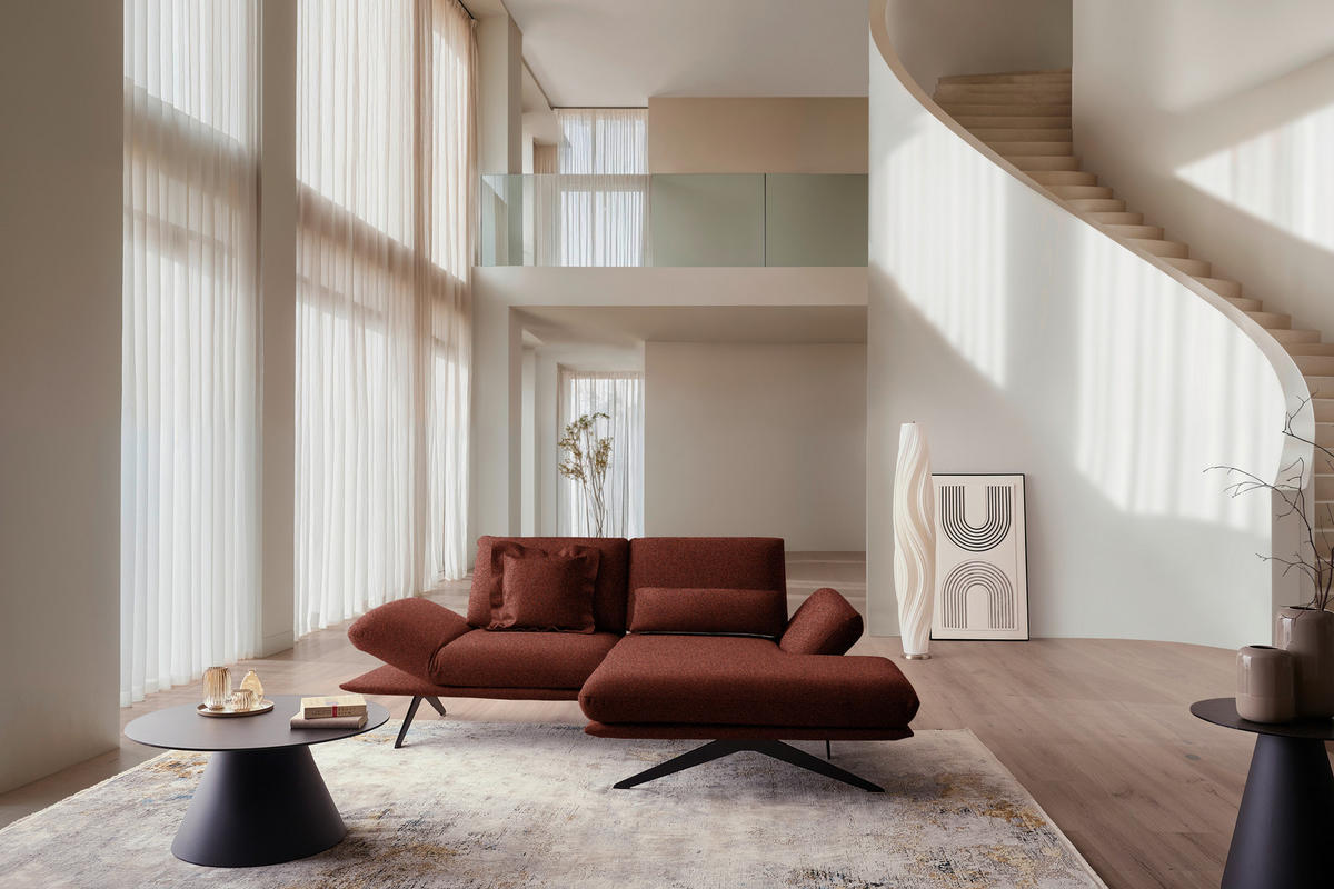 ECKSOFA Flachgewebe Rotorange  - Rotorange/Schwarz, Design, Textil/Metall (234/155cm) - Dieter Knoll