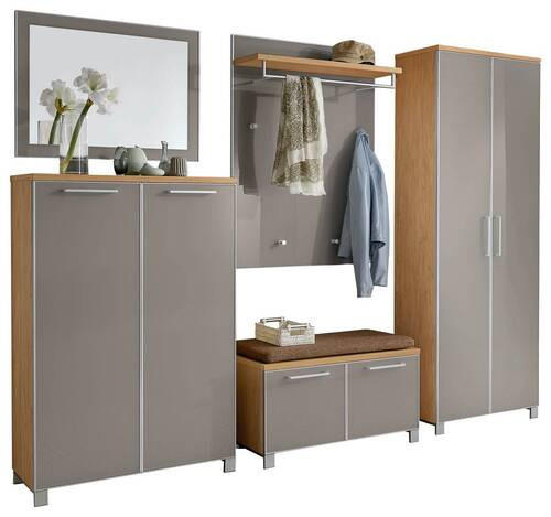 GARDEROBE 6-teilig in 260/193/40 cm - Taupe/Hellbraun, Design, Glas/Holz (260/193/40cm)