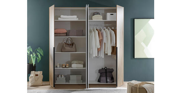 KLEIDERSCHRANK in Weiß, Eichefarben - Eichefarben/Schwarz, KONVENTIONELL, Holzwerkstoff/Kunststoff (200/210/53cm) - Carryhome