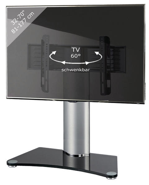 TV-RACK Metall, Glas Schwarz, Silberfarben  - Silberfarben/Schwarz, KONVENTIONELL, Glas/Metall (80/74/40cm) - MID.YOU