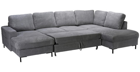 WOHNLANDSCHAFT Dunkelgrau Cord  - Dunkelgrau/Schwarz, KONVENTIONELL, Textil/Metall (148/303/197cm) - Carryhome