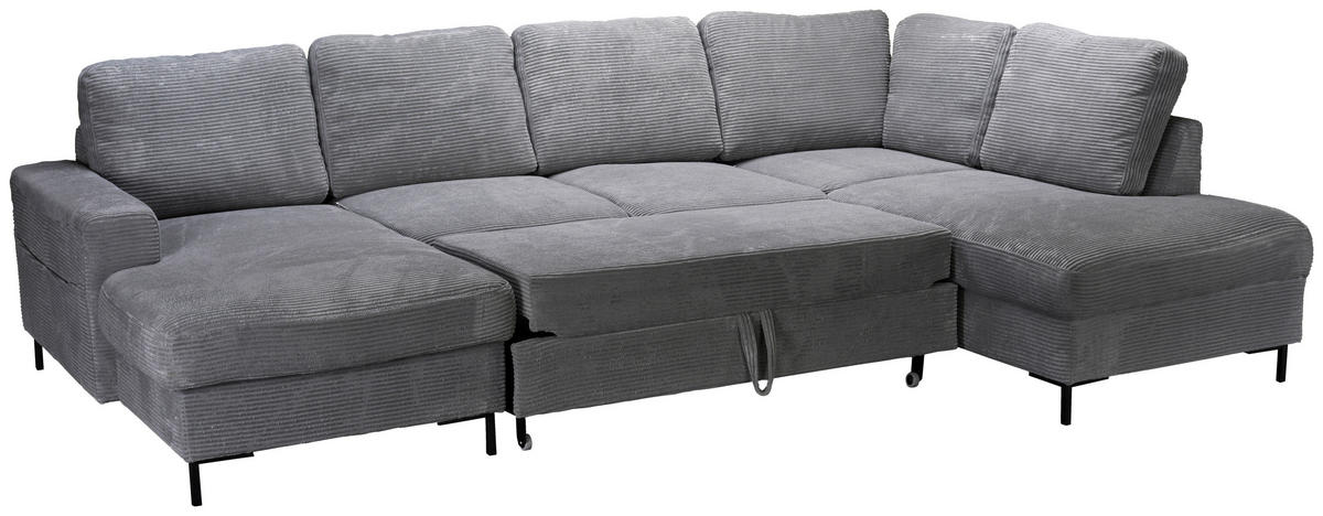 WOHNLANDSCHAFT Dunkelgrau Cord  - Dunkelgrau/Schwarz, KONVENTIONELL, Textil/Metall (148/303/197cm) - Carryhome
