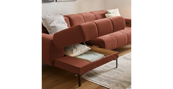 ECKSOFA in Chenille Cognac  167/311 cm  - Cognac/Schwarz, Design, Textil/Metall (167/311cm) - Xora