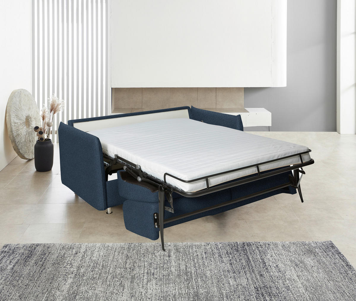 SCHLAFSOFA  in Flachgewebe Dunkelblau  - Chromfarben/Dunkelblau, Design, Textil/Metall (194-234/88/101cm) - Bali