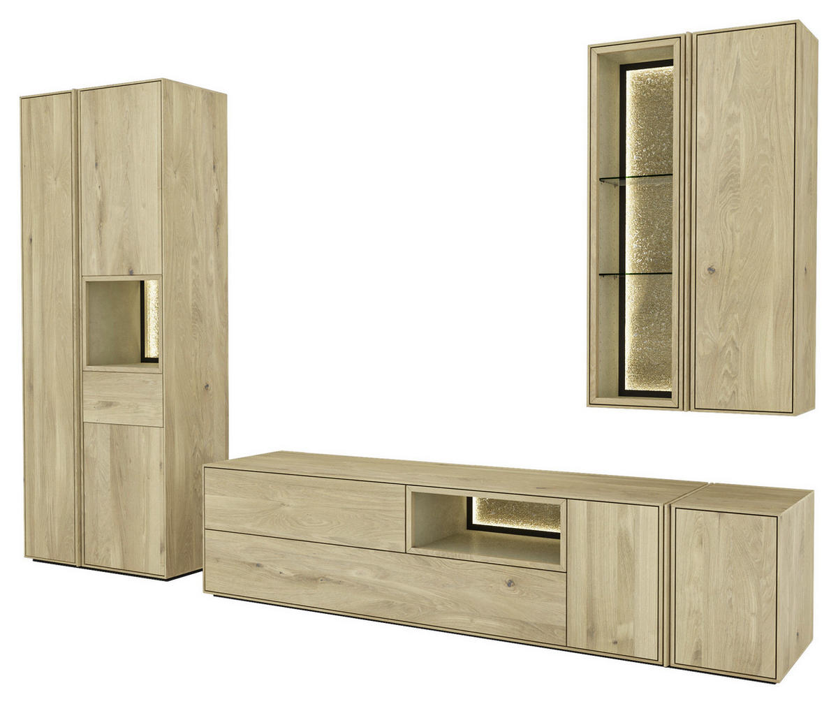 WOHNWAND  in Eichefarben  318/205,8/50 cm  - Eichefarben, Natur, Glas/Leder (318/205,8/50cm) - Cassando