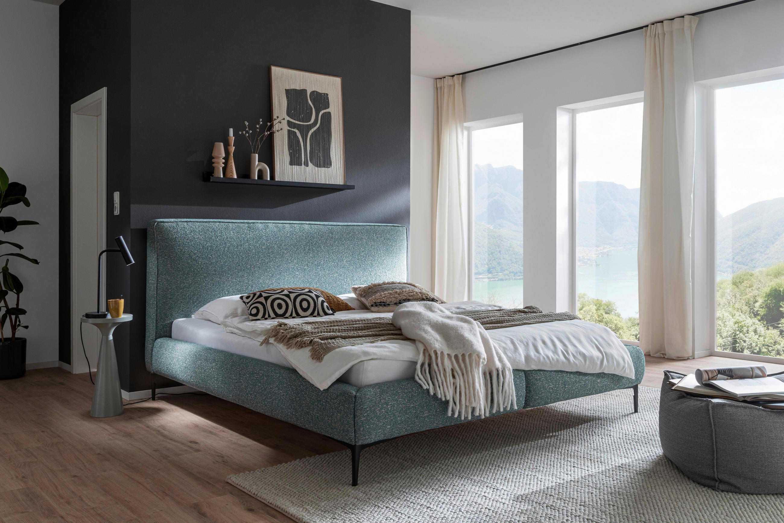 PAT TAPIțAT 180/200 cm  in petrol  - petrol/negru, Modern, metal/textil (180/200cm) - MID.YOU