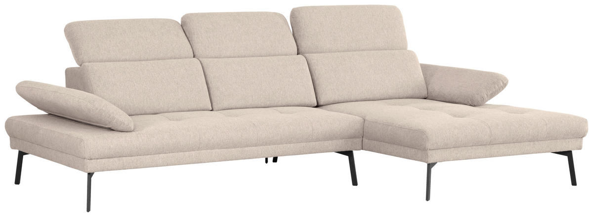 ECKSOFA Ottomane rechts, Eckteil  More_LZ Sandfarben Webstoff  - Sandfarben/Schwarz, Design, Textil/Metall (296/188cm) - Xora