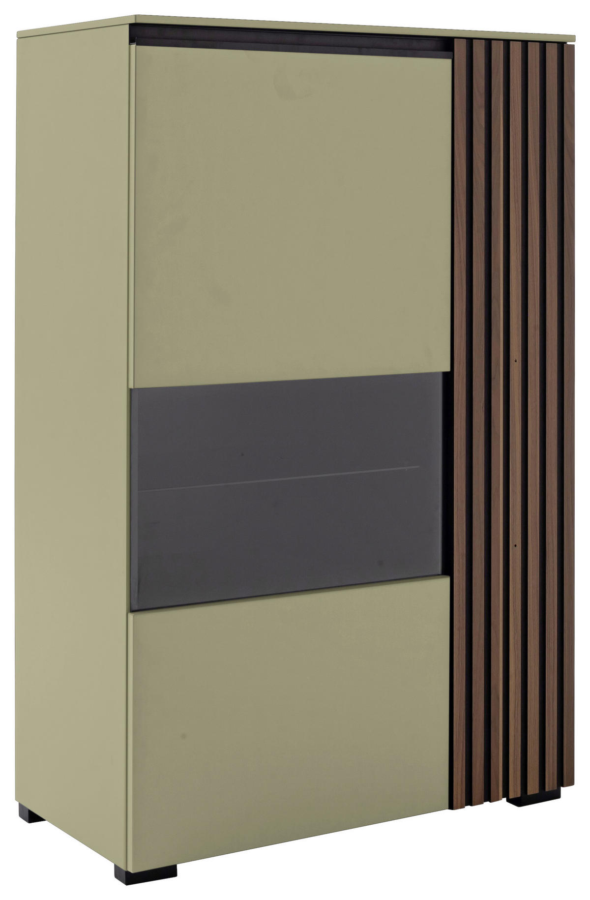 HIGHBOARD Nussbaumfarben, Schilfgrün  87/136/45 cm  - Schilfgrün/Anthrazit, Design, Glas/Holz (87/136/45cm) - Moderano