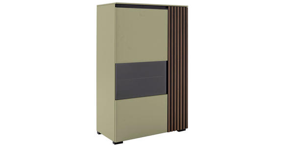 HIGHBOARD Nussbaumfarben, Schilfgrün 87/136/45 cm - Schilfgrün/Anthrazit, Design, Glas/Holz (87/136/45cm) - Moderano