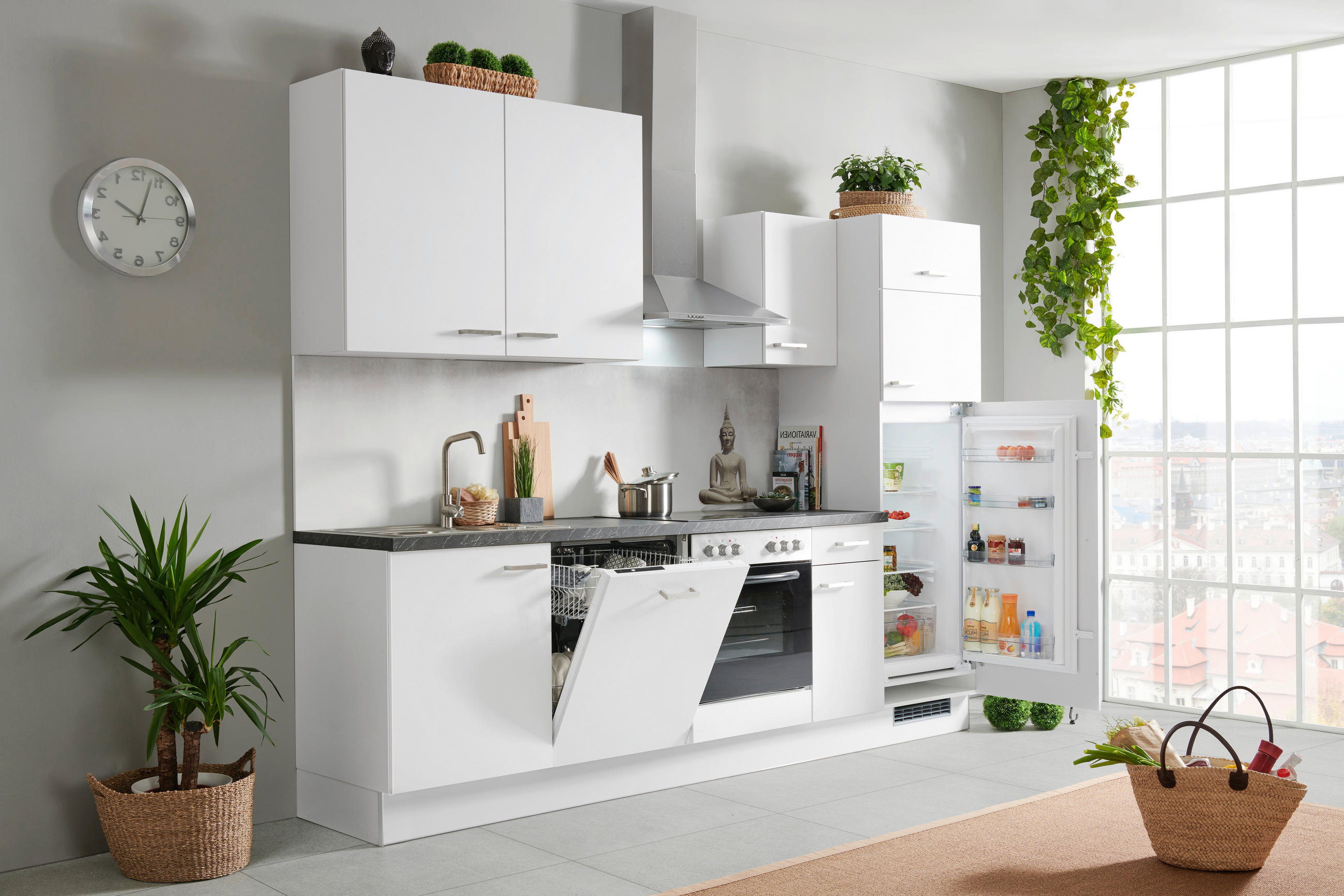 KÜCHENBLOCK 280 cm   Schwarz, Hellgrau  - Hellgrau/Schwarz, Basics, Holzwerkstoff (280cm) - Venda