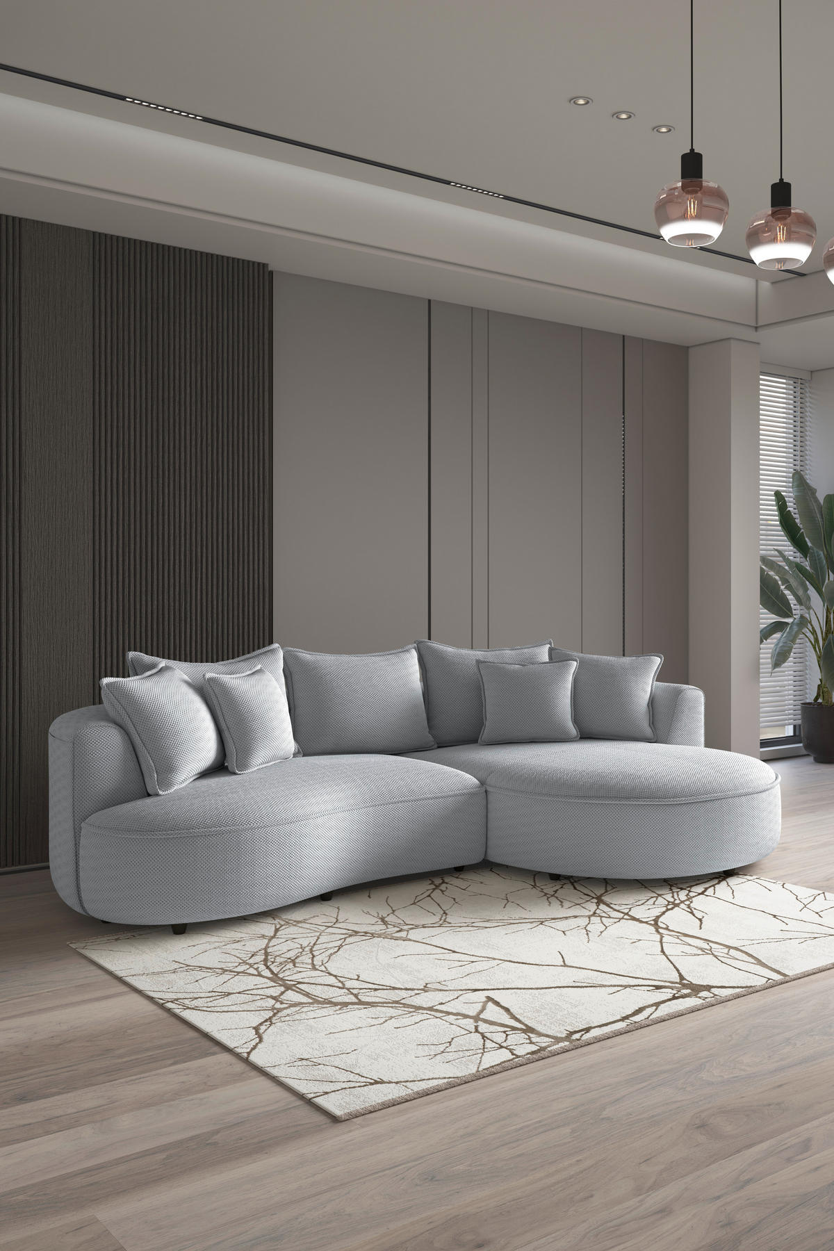 ECKSOFA LEVI Grauweiß Velours, Struktur  - Grauweiß/Schwarz, MODERN, Kunststoff/Textil (287/168cm) - Livetastic