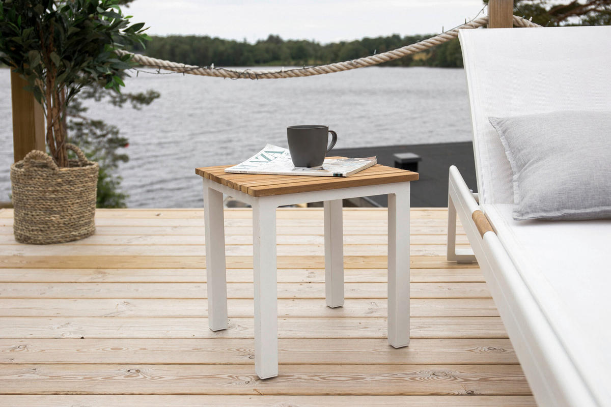 LOUNGETISCH 40/40/40 cm Holz, Metall  - Weiß/Teakfarben, MODERN, Holz/Metall (40/40/40cm) - Gardenson