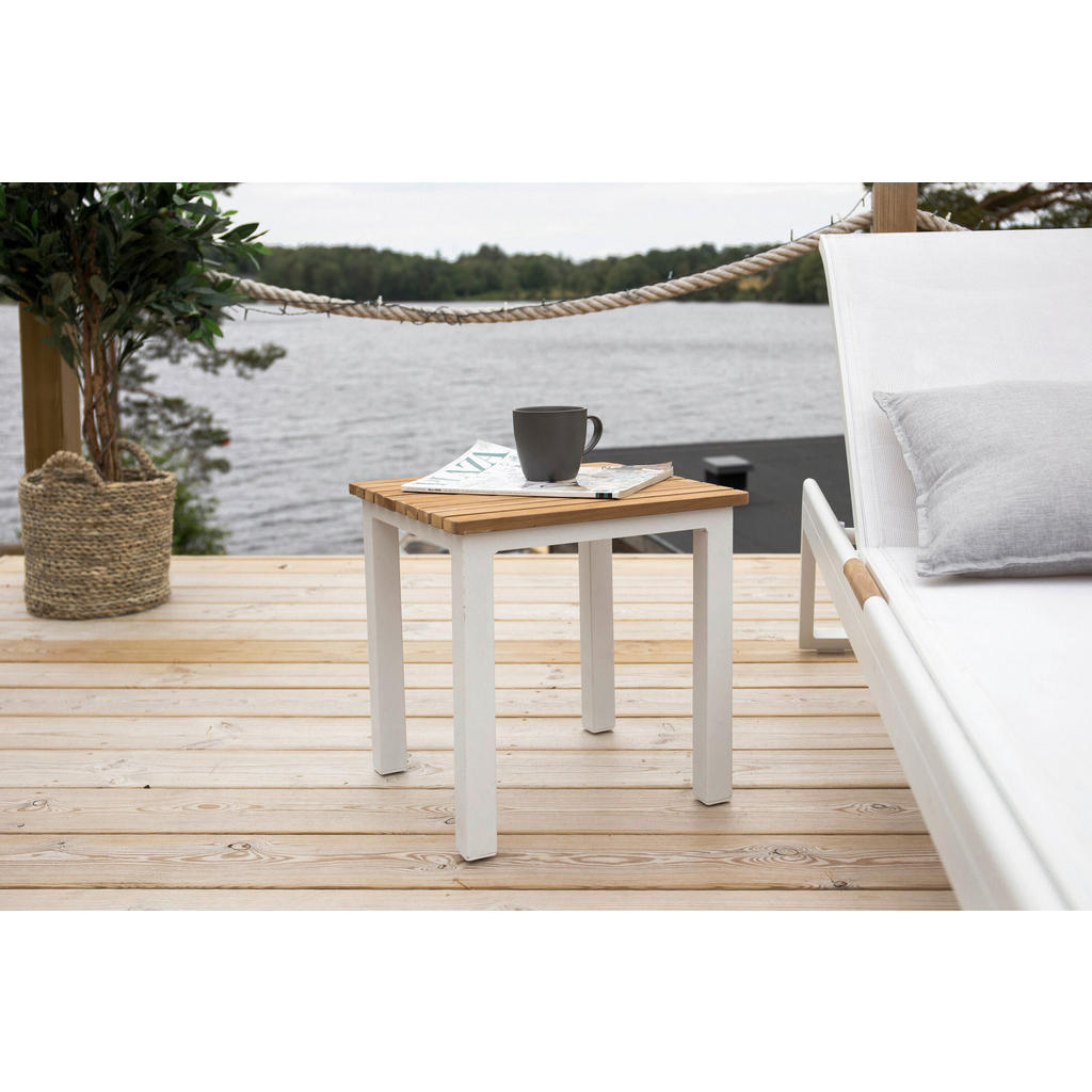 Thumbnail - Gardenson Loungetisch, Weiß, Teak, Holz, Metall, Teakholz, quadratisch, eckig, 40x40x40 cm, wetterbeständig, Loungemöbel...