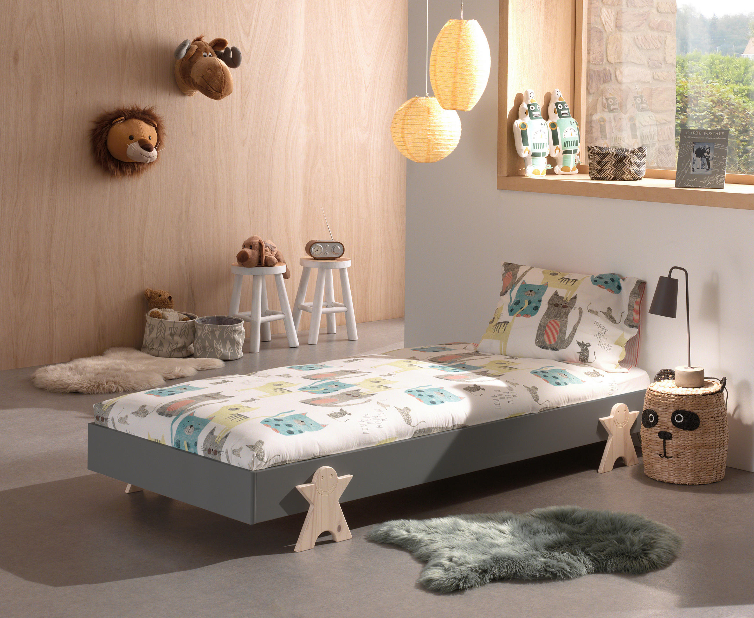 KINDER-/JUNIORBETT - Kieferfarben/Grau, MODERN, Holz/Holzwerkstoff (90/200cm) - MID.YOU