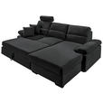 ECKSOFA in Webstoff Schwarz  - Dunkelbraun/Schwarz, KONVENTIONELL, Kunststoff/Textil (258/166cm) - Cantus