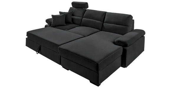 ECKSOFA in Webstoff Schwarz  - Dunkelbraun/Schwarz, KONVENTIONELL, Kunststoff/Textil (258/166cm) - Cantus