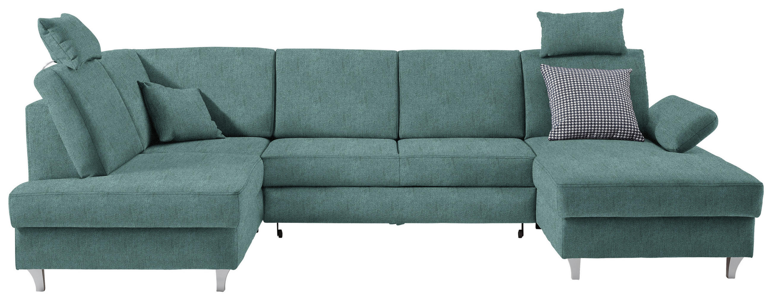 WOHNLANDSCHAFT in Struktur Petrol  - Silberfarben/Petrol, KONVENTIONELL, Holz/Textil (186/322/167cm) - Cantus