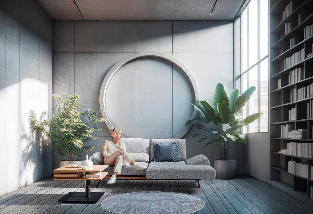 ECKSOFA Chenille Greige  - Greige/Schwarz, Design, Holz/Textil (240/132cm) - Koinor