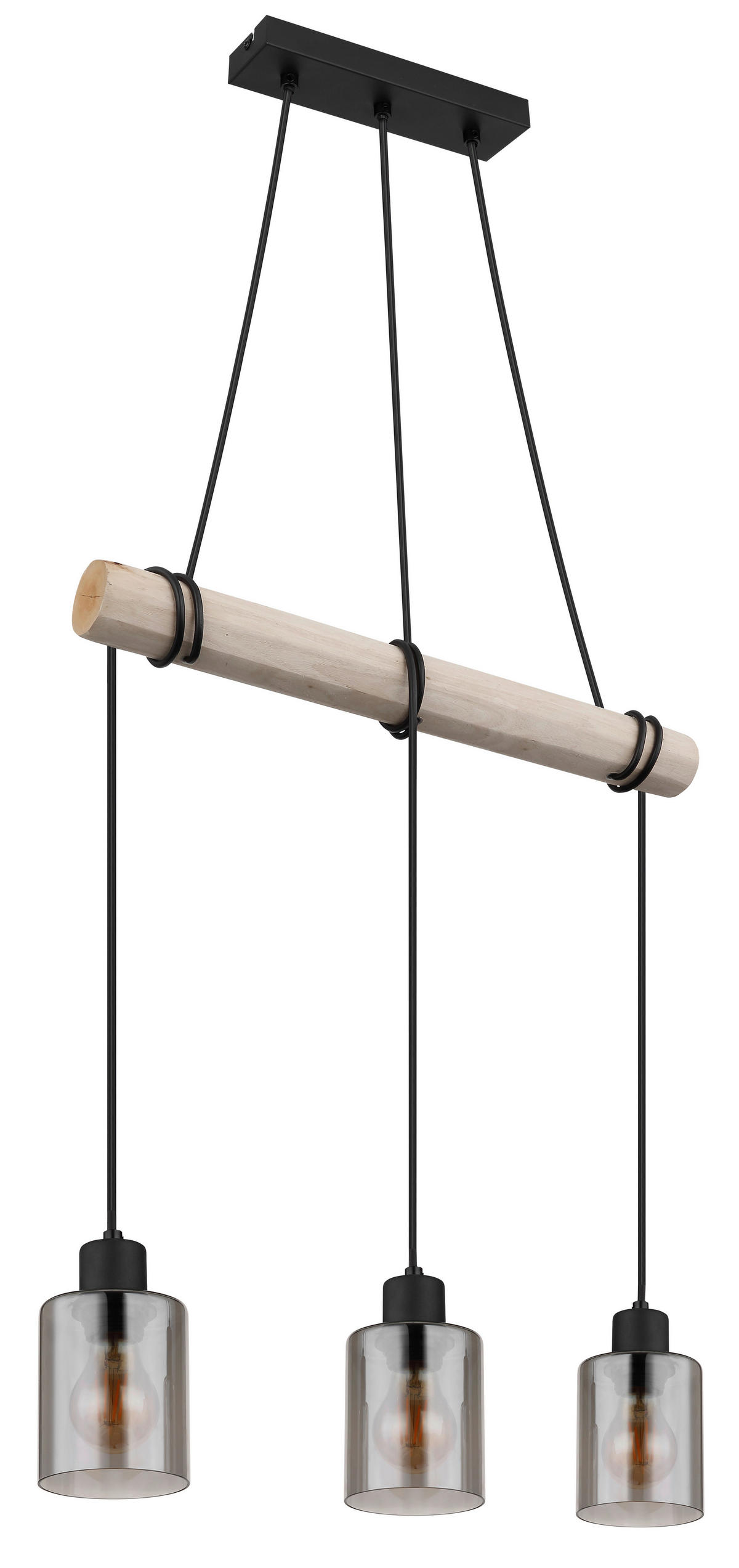 HÄNGELEUCHTE 50/10/140 cm    - Schwarz/Naturfarben, Natur, Glas/Holz (50/10/140cm) - Globo