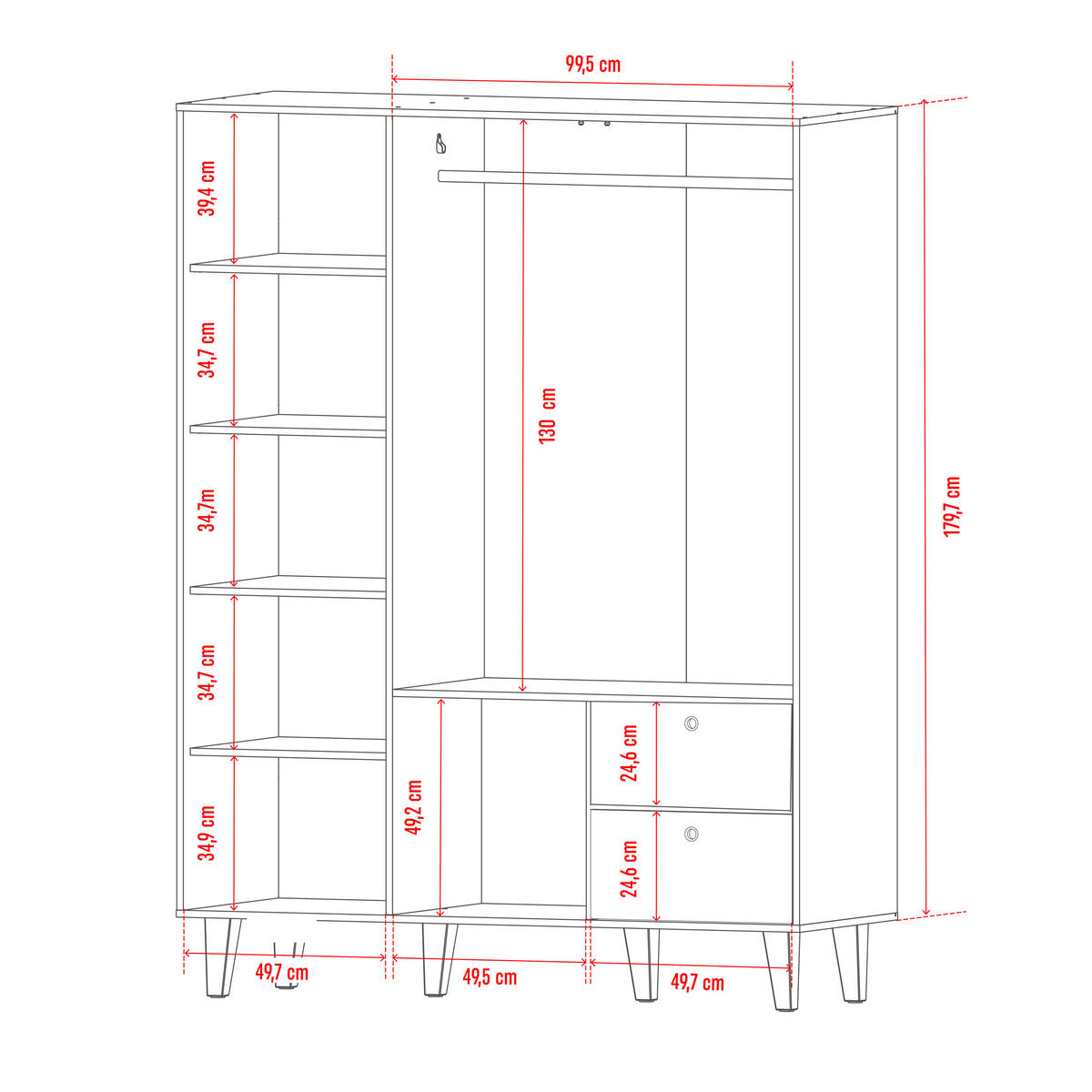 KLEIDERSCHRANK 4-türig Graphitfarben, Grau, Weiß, Eichefarben  - Eichefarben/Graphitfarben, MODERN, Holz/Holzwerkstoff (153/201,5/55cm) - MID.YOU