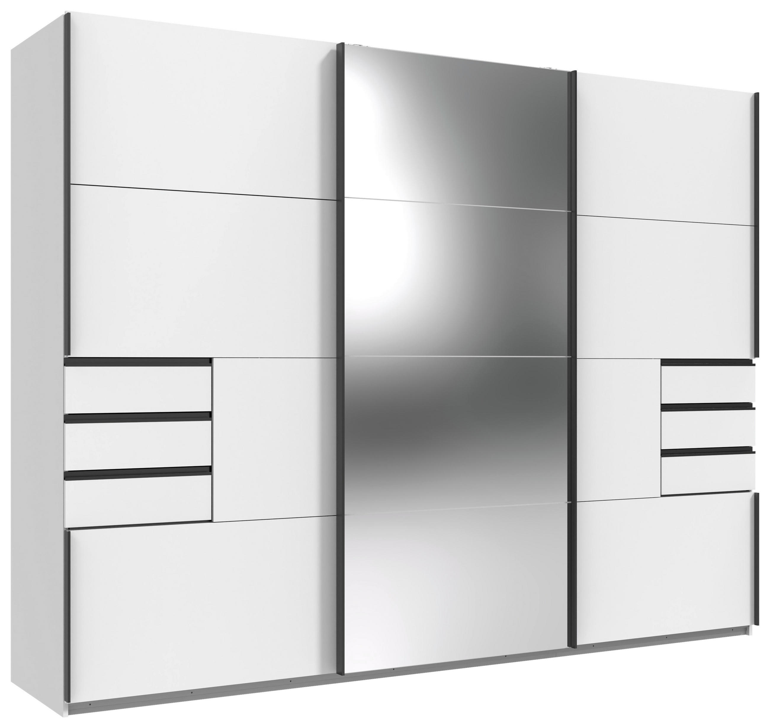 SCHWEBETÜRENSCHRANK 270/210/64 cm 3-türig Weiß  - Schwarz/Weiß, MODERN, Glas/Holzwerkstoff (270/210/64cm) - MID.YOU