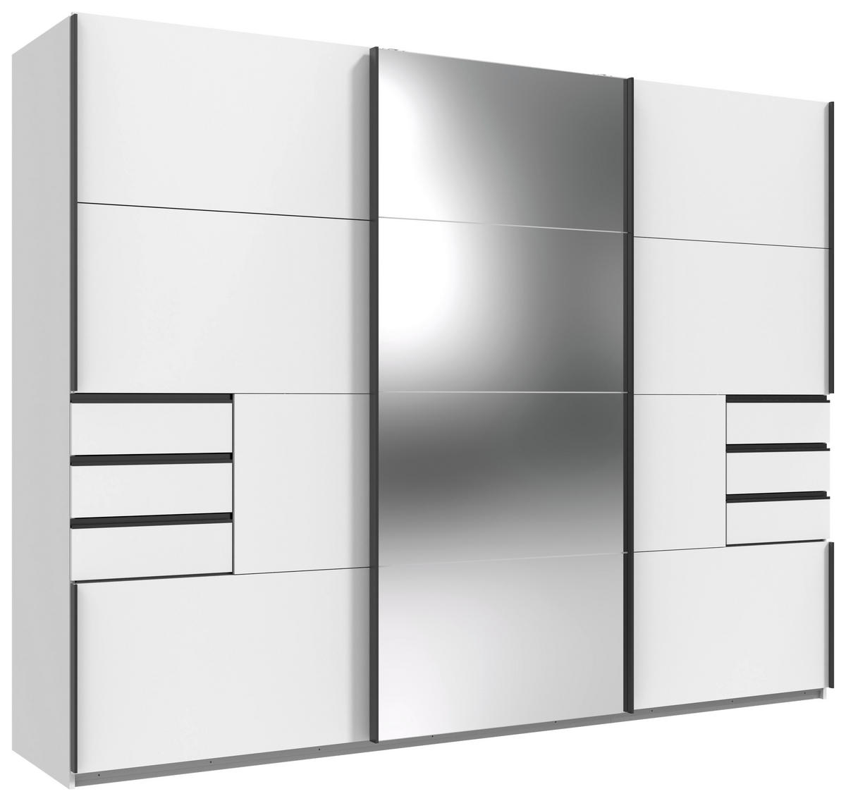 SCHWEBETÜRENSCHRANK 270/210/64 cm 3-türig Weiß  - Schwarz/Weiß, MODERN, Glas/Holzwerkstoff (270/210/64cm) - MID.YOU