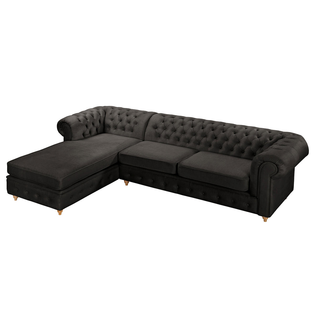 ECKSOFA Mikrofaser Anthrazit  - Anthrazit/Braun, Design, Holz/Textil (182/284cm) - P & B