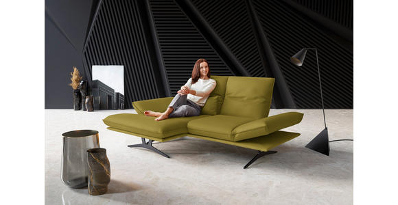 ECKSOFA in Echtleder Hellgrün 130/210 cm - Gelb/Schwarz, Design, Leder/Metall (130/210cm) - Dieter Knoll