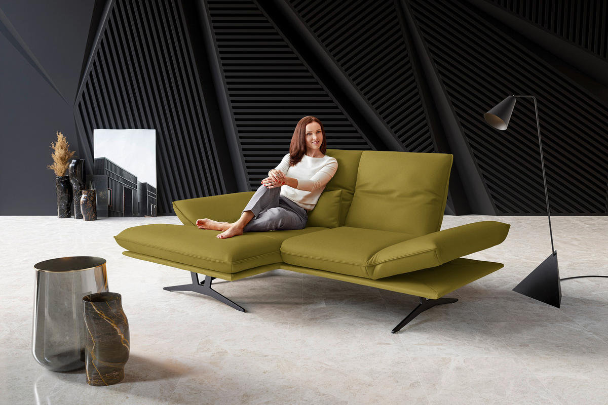 ECKSOFA in Echtleder Hellgrün  130/210 cm  - Gelb/Schwarz, Design, Leder/Metall (130/210cm) - Dieter Knoll