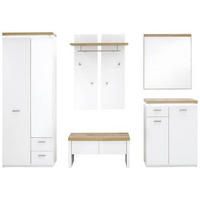 GARDEROBE 5-teilig  in 261/201/38 cm  - Weiss/Eichefarben, Natur, Glas/Holzwerkstoff (261/201/38cm)