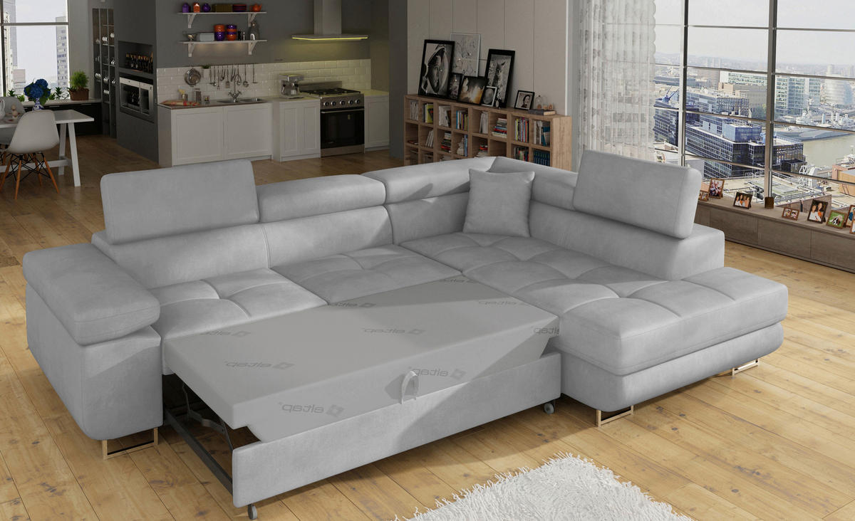 ECKSOFA ANTON in Flachgewebe Grau  272/203 cm  - Silberfarben/Grau, Design, Textil/Metall (272/203cm) - MID.YOU