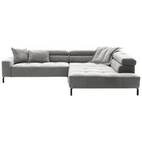 ECKSOFA Grau Cord Rücken echt, Kopfteilverstellung, Sitzvorzug  - Schwarz/Grau, KONVENTIONELL, Textil/Metall (311/219cm) - Hom`in