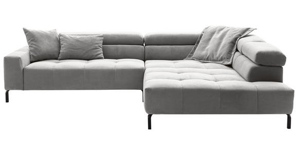 ECKSOFA Grau Cord Rücken echt, Kopfteilverstellung, Sitzvorzug  - Schwarz/Grau, KONVENTIONELL, Textil/Metall (311/219cm) - Hom`in