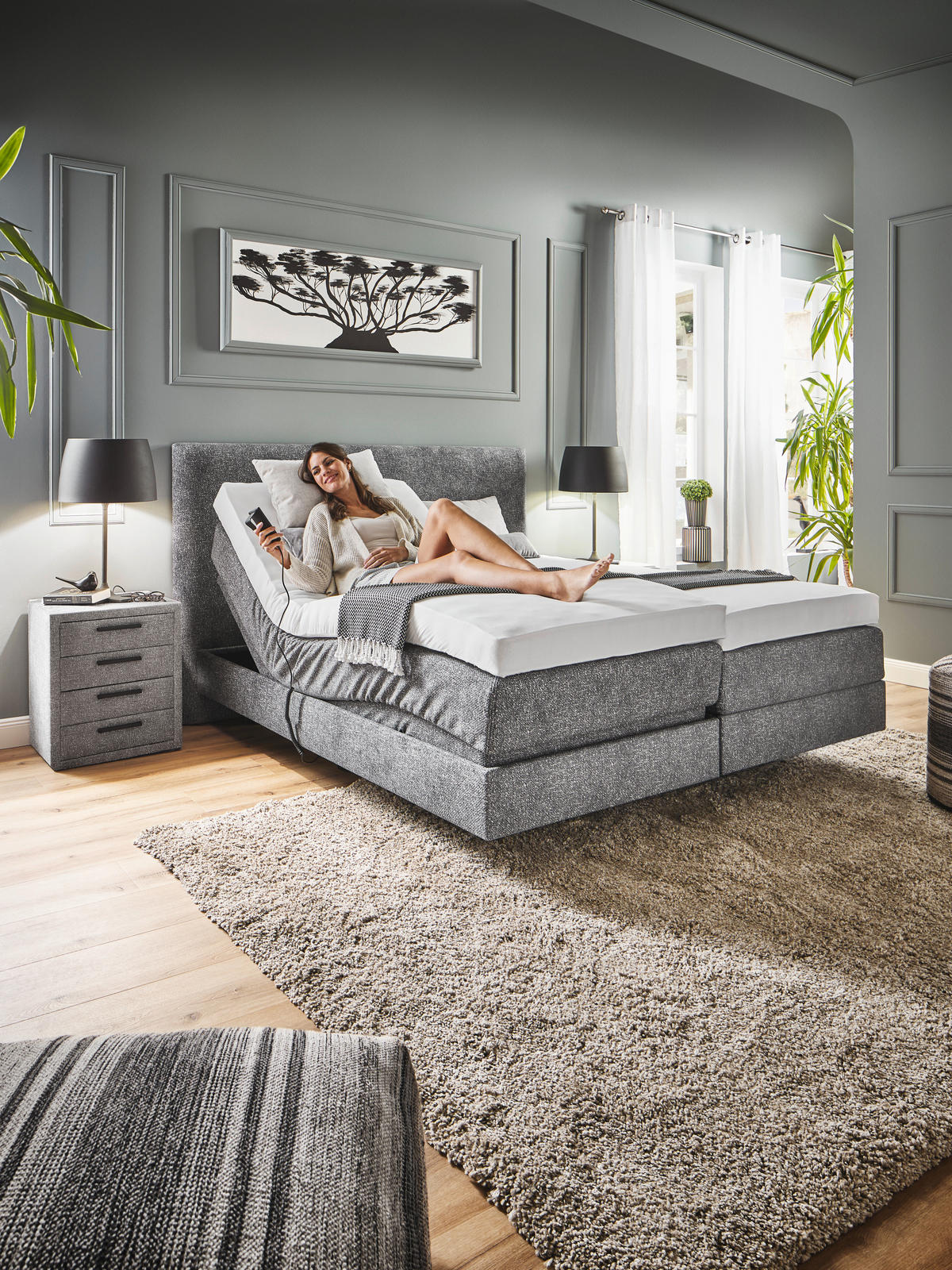 BOXSPRINGBETT 180/200 cm  in Grau  - Grau, Konventionell, Holz/Textil (180/200cm) - Dieter Knoll