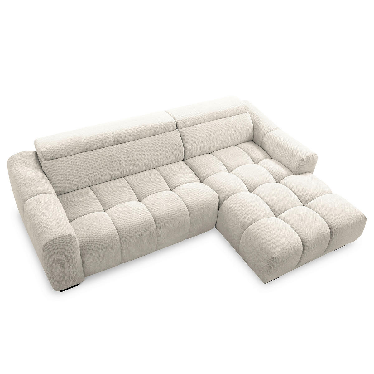 ECKSOFA AVEIRO Weiß Webstoff Bettkasten, Kopfteilverstellung, Sitzvorzug  - Schwarz/Weiß, Design, Kunststoff/Textil (274/177cm) - Livetastic