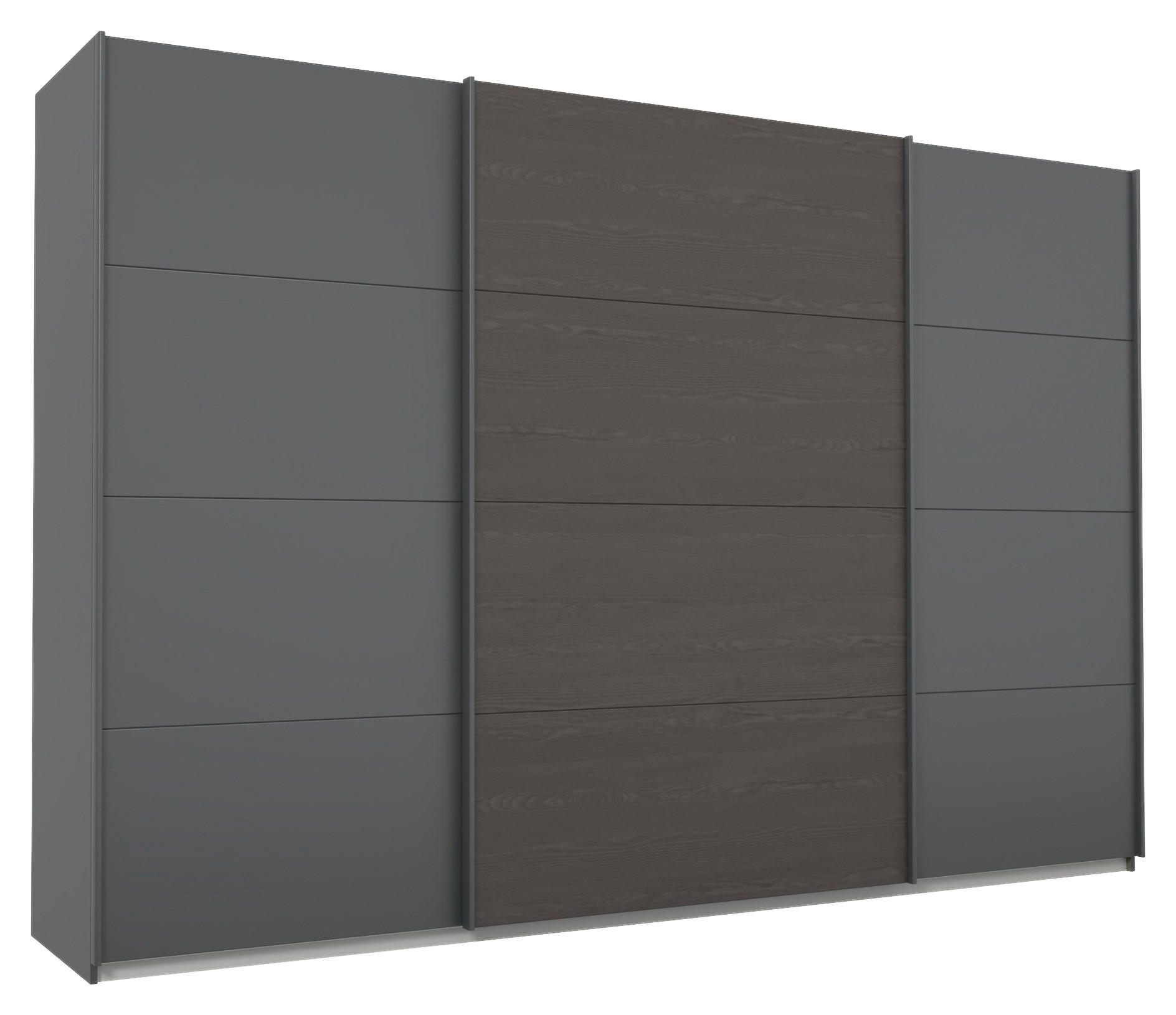 SCHWEBETÜRENSCHRANK 315/210/62 cm 3-türig Grau, Schwarz  - Schwarz/Grau, MODERN, Holzwerkstoff/Metall (315/210/62cm) - Rauch Möbel