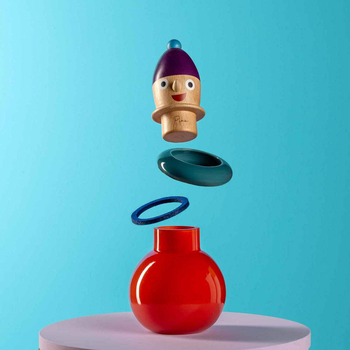 VASE  - Blau/Rot, KONVENTIONELL, Glas/Holz (12,70/24,00/12,70cm) - Leonardo