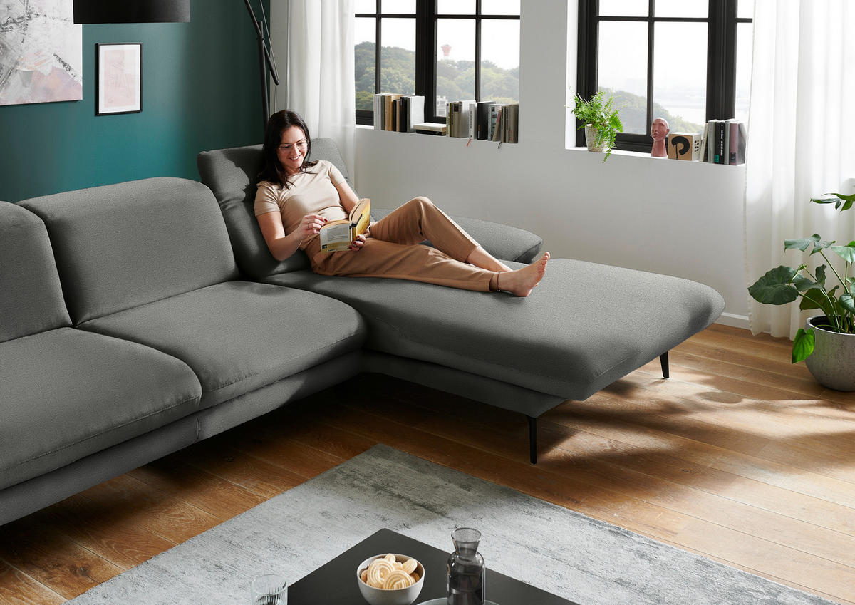 ECKSOFA in Chenille Grau  - Schwarz/Grau, Design, Textil/Metall (319/188cm) - Beldomo System