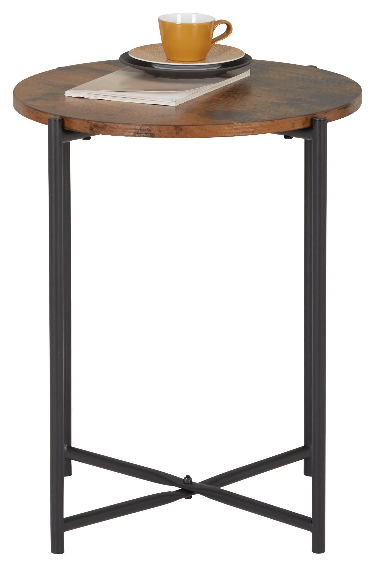 BEISTELLTISCH rund Braun, Schwarz - Schwarz/Braun, Trend, Metall (45/45/50cm) - Carryhome