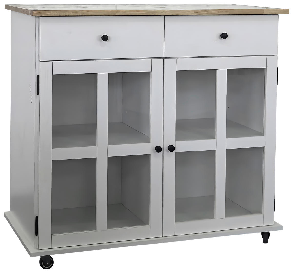 SERVIERWAGEN Kautschukholz vollmassiv Weiß  - Schwarz/Weiß, Basics, Glas/Holz (95/88/47cm) - MID.YOU