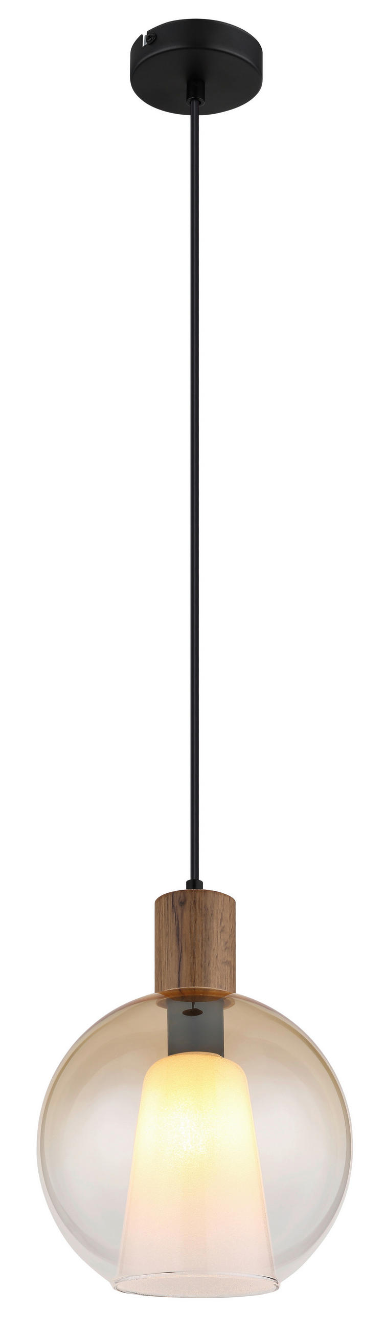 HÄNGELEUCHTE BARRY I 25/120 cm  - Dunkelbraun/Bernsteinfarben, Basics, Glas/Holzwerkstoff (25/120cm) - Globo