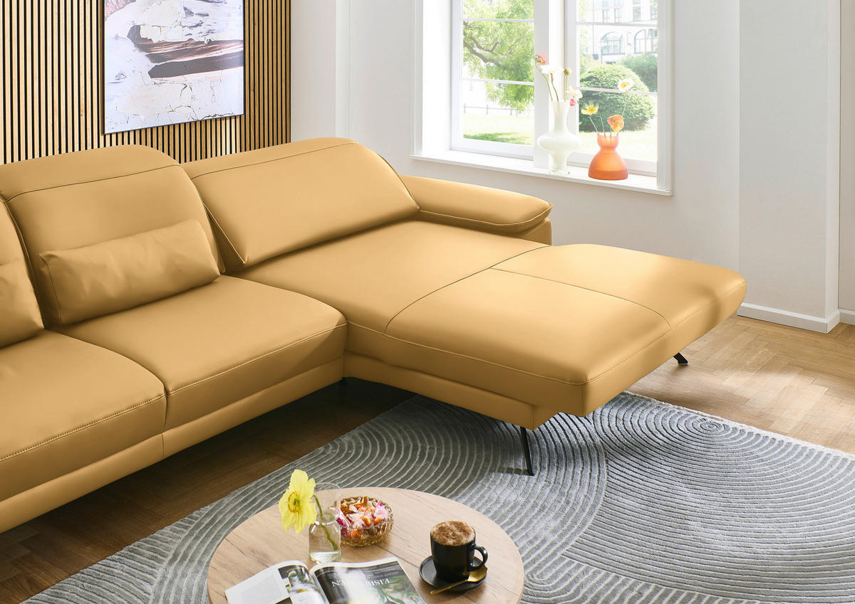 ECKSOFA in Echtleder Gelb  332/193 cm  - Gelb/Schwarz, Design, Leder/Metall (332/193cm) - Dieter Knoll