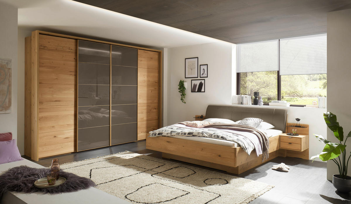 BETTANLAGE - Eiche Bianco/Braun, Natur, Holz/Textil (180/200cm) - Linea Natura
