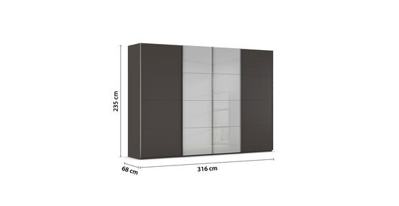 SCHWEBETÜRENSCHRANK 316/235/68 cm 4-türig Graphitfarben, Grau - Chromfarben/Graphitfarben, KONVENTIONELL, Glas/Holzwerkstoff (316/235/68cm) - Novel