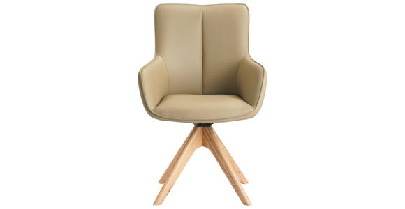 ARMLEHNSTUHL in Eisen Echtleder pigmentiert - Eichefarben/Beige, MODERN, Leder/Holz (64/87/60cm) - Novel