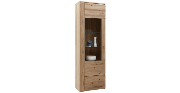 VITRINE Eiche furniert, massiv Eichefarben - Eichefarben/Alufarben, KONVENTIONELL, Glas/Holz (65/205/38cm) - Voleo