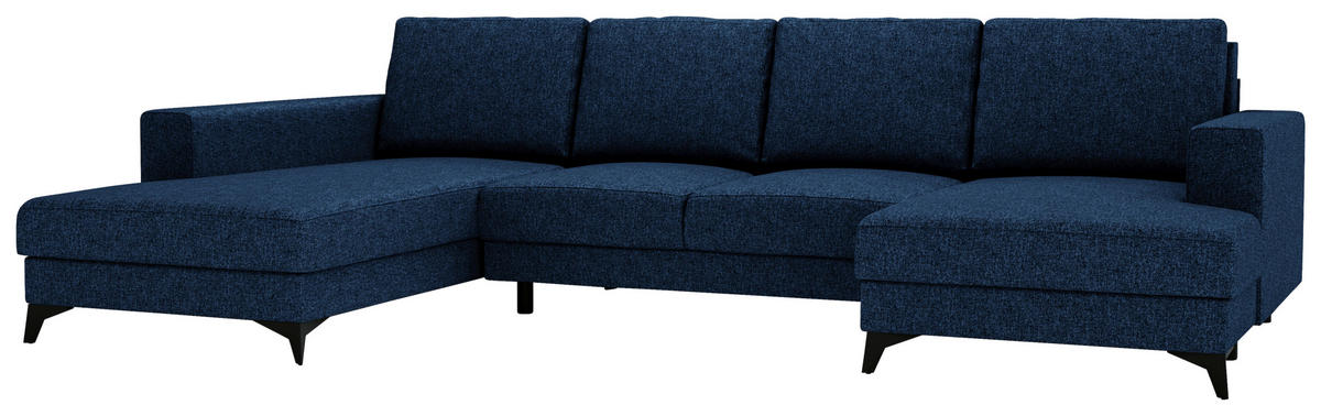 WOHNLANDSCHAFT Blau Flachgewebe  - Blau/Schwarz, Design, Textil/Metall (190/339/156cm) - Livetastic