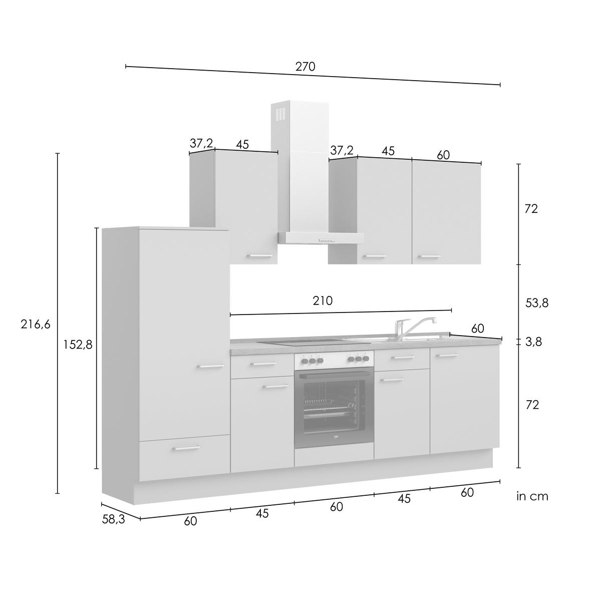 KÜCHENLEERBLOCK Frame 270 cm  in Weiß, Eichefarben  - Edelstahlfarben/Eichefarben, MODERN, Holzwerkstoff/Metall (270cm) - Nobilia