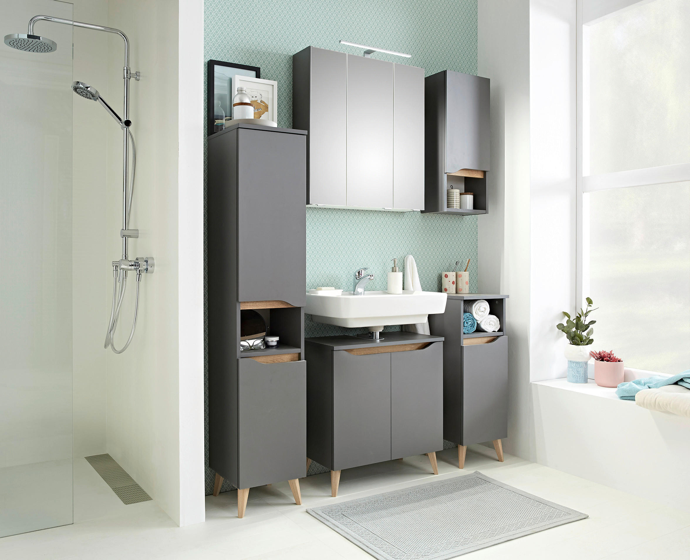 BADEZIMMER 5-teilig  in 125 cm  - Eichefarben/Dunkelgrau, KONVENTIONELL, Glas/Holzwerkstoff (125cm) - Pelipal